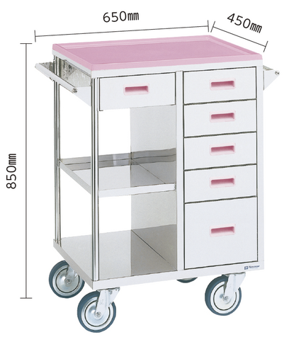 処置カート,W650×D450×H850mm,ピンク | 村中医療器株式会社 販売店向け