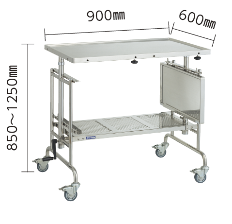 施術台 手術用器械展開台,補助板付,W900×D600×H850～1250mm | 村中医療器株式