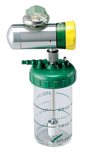 酸素ボンベ用流量計(加湿器付き)+キャリーセット 酸素流量計フロージェントルプラス G-4L 黄色(ボンベ用)目盛0～4,加湿